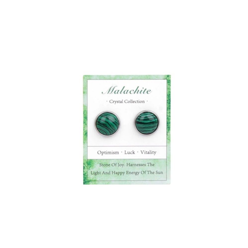 Malachite Look Synthetic Crystal Stud Earrings 12mm – Green Striped Round Studs